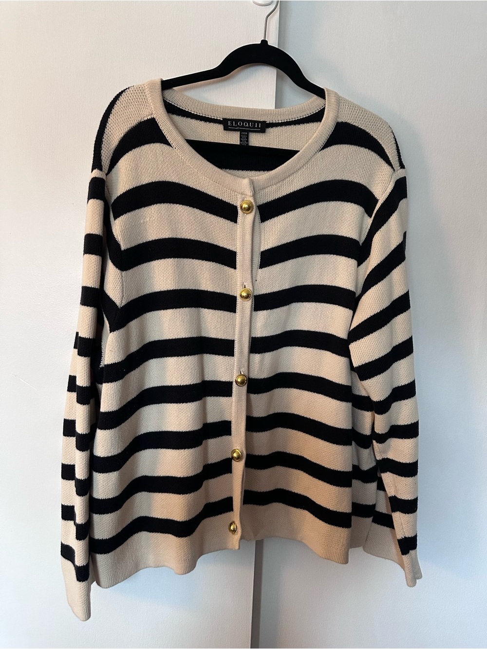 Eloquii Cream and Black Striped Button-Front Sweater Euc size 22/24